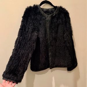 Love Token Fur Jacket with Faux Leather Trim
